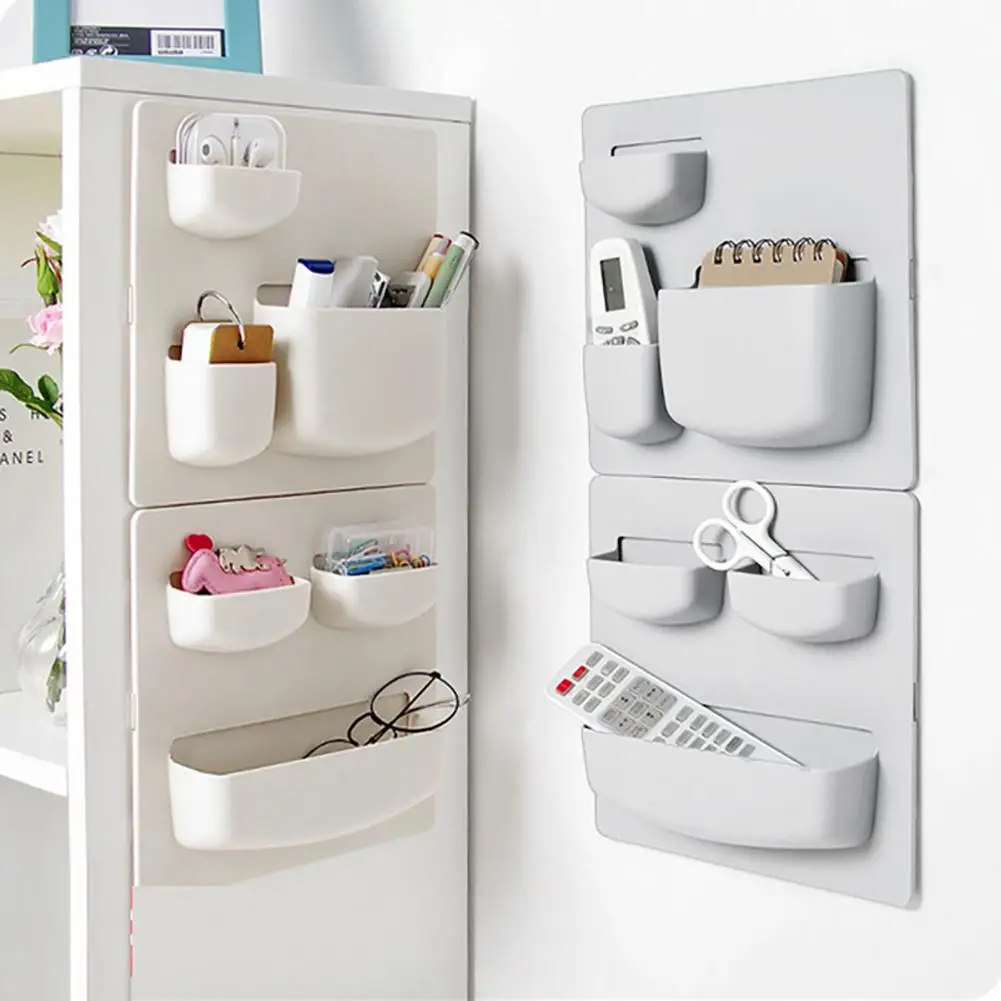 

Wall Hanging Organizer Home Office Self Adhesive Storage Kitchen Bathroom Wall Mounted Storage Rack Keys Pencils Pocket Holder