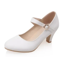 agodor white mary jane pumps kitten heels women shoes high heels pumps with buckle strap office ladies work shoes big size
