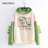 2021 fashion ladies sweater casual printing long sleeved stitching dinosaur hoodie sweater top campus style spring and autumn