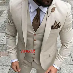 Men Suits With Pant 2022 Terno Masculino Slim Fit Smoking Formal Tuxedo Beige 3 Pieces Wedding Suits in Pakistan