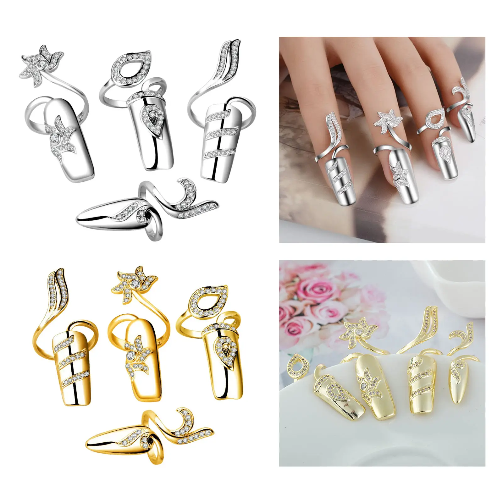 

Rhinestone Fingertips Opening . Adjustable Nail Protection Cover Rings