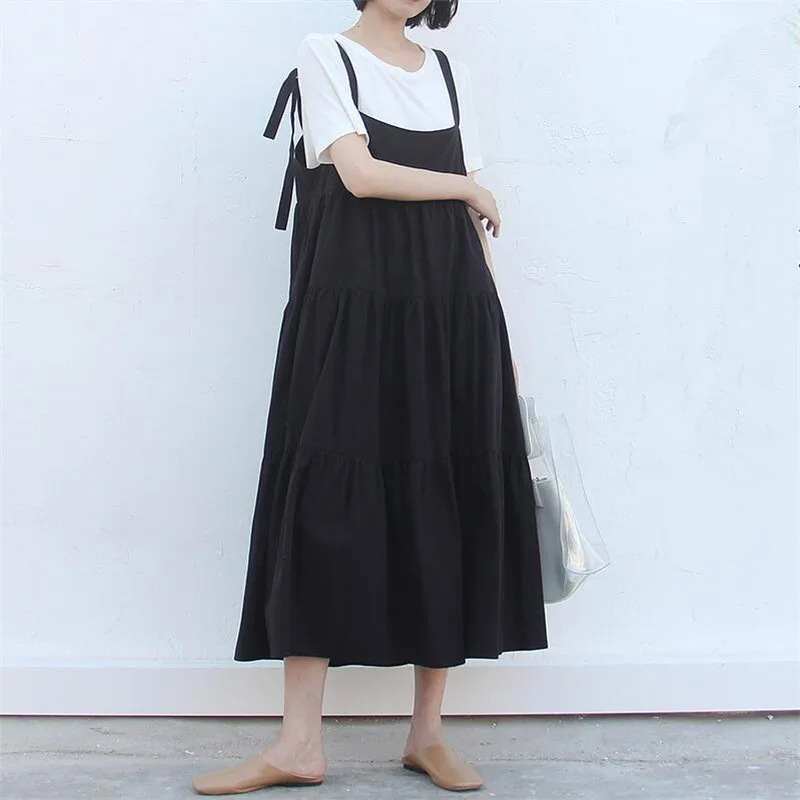 

Fashion Casual Spaghetti Strap Dresses Women 2022 Summer Sexy Loose Ruffles Dresses Vestidos Cotton Linen Party Dress M-2XL