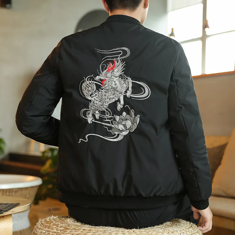 MRGB 2022 Winter Chinese Style Men's Cotton Coat Male Fleece Thick Embroidery Casual Parka Coat Man's Fall Winter Warm Jacket