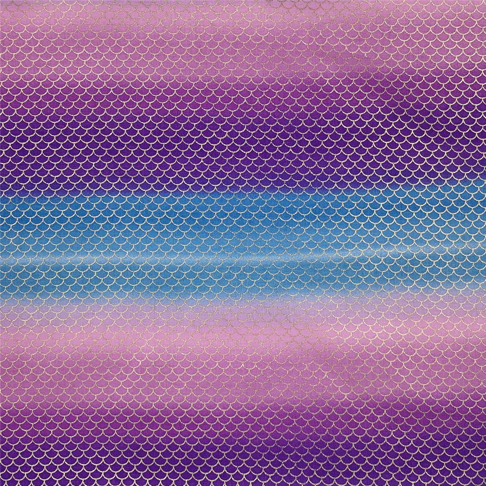 Розовая фиолетовая Золотая блестящая ткань из хлопка с рисунком рыбьей чешуи для