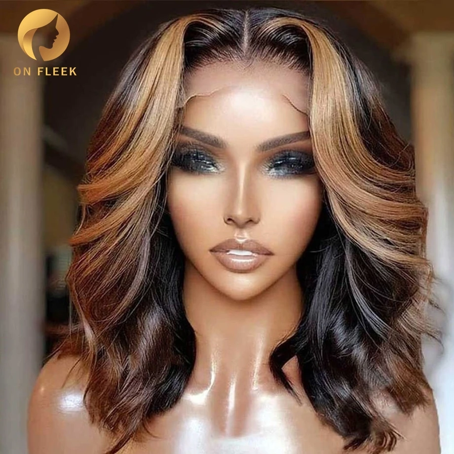 Highlight Wig Human Hair Wigs For Black Women Pre Plucked With Baby Hair Short Bob Wig Brazilian 13x4 Body Wave Lace Front Wig