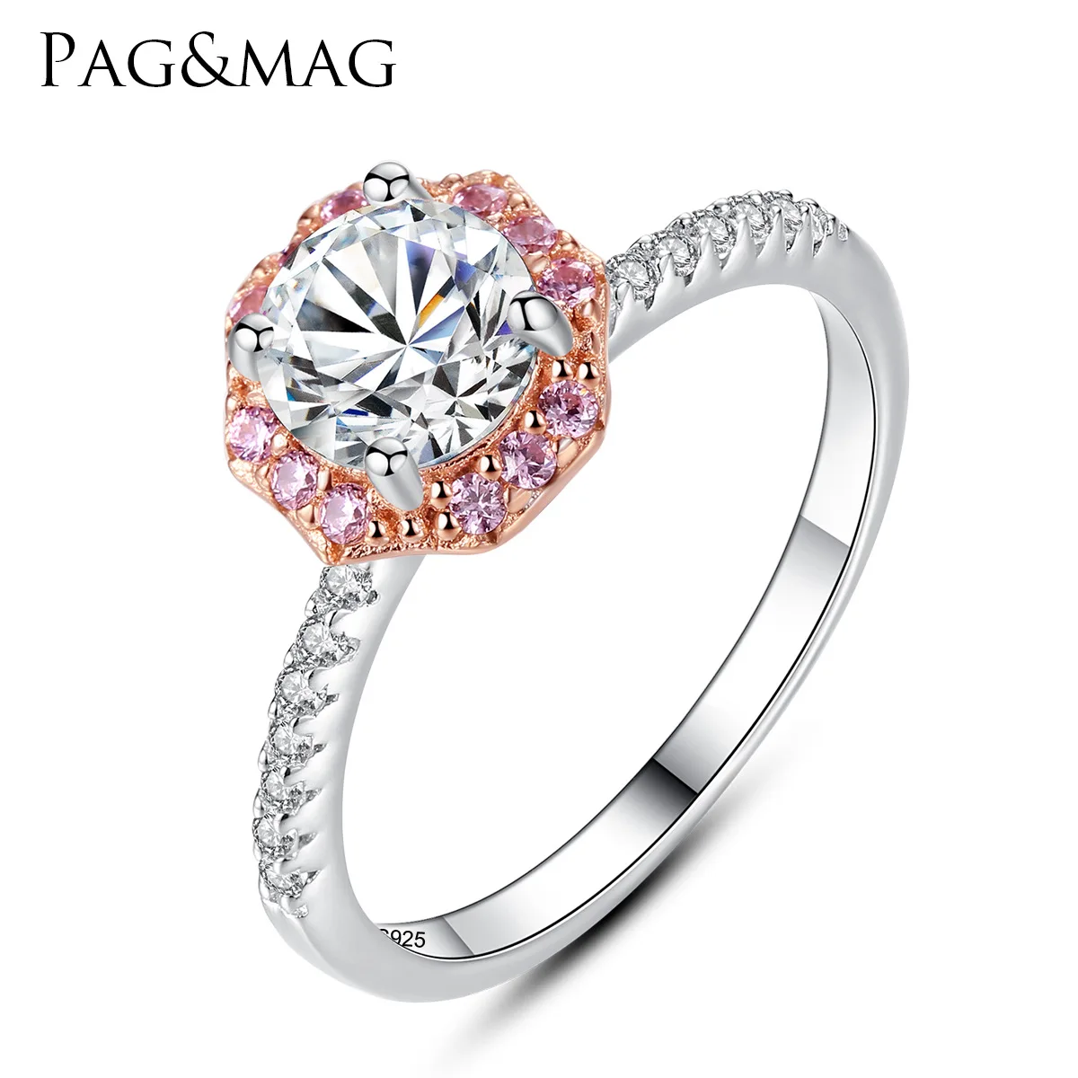 

PAG-MAG S925 Sterling Silver Women's Ring Set 3A Zircon Fine Fashion Ring