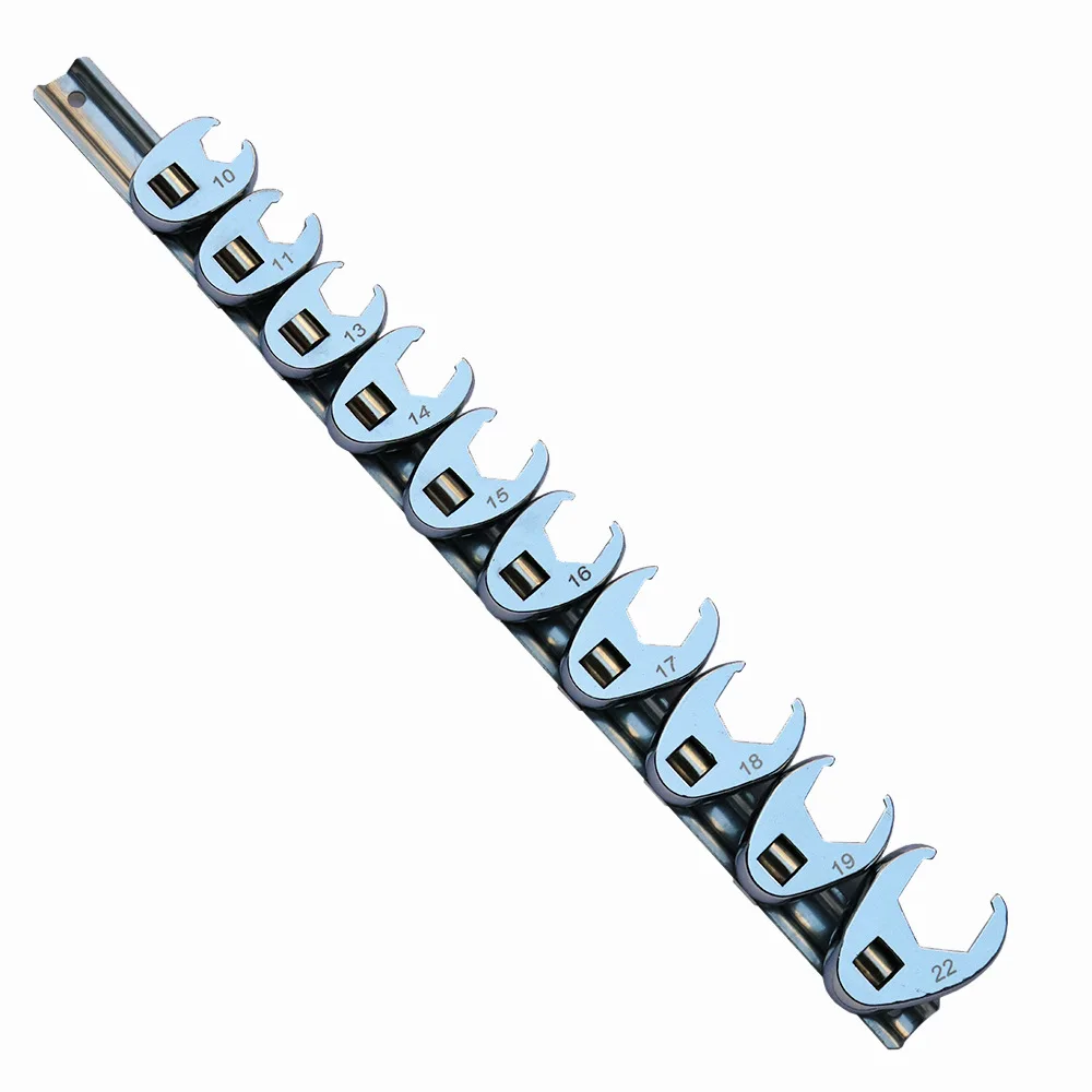 

10 Pcs Crow Foot Crowsfeet Wrench Spanner Set 3/8 Drive 10mm-22mm On Storage Rail High Quality And Practical