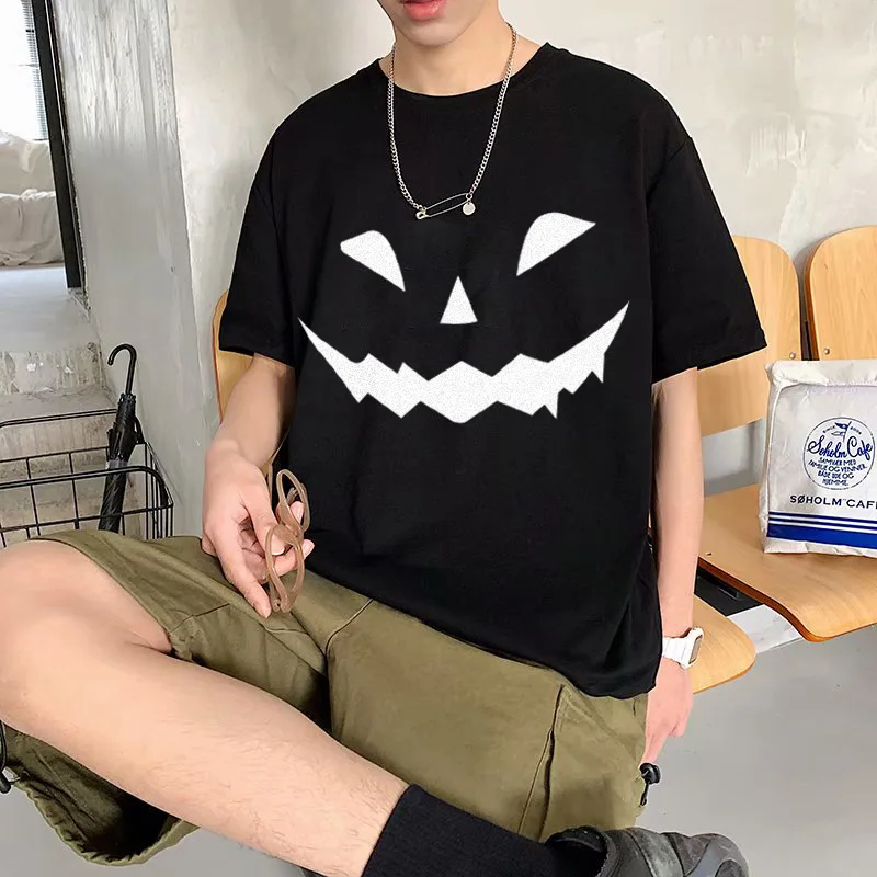 

S-3XL Summer Tide Brand Printed Five-point Sleeve T-shirt Grimace Smiley Half Sleeve Personalized Couple Casual T-shirt Tops