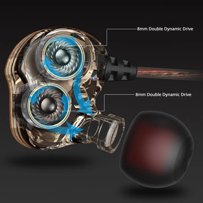 Проводные наушники с двойным динамическим драйвером Спортивная стереогарнитура