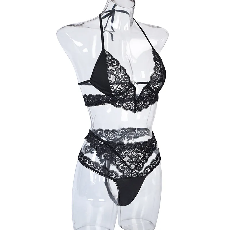 

Y2K Women Sexy Lingerie Set Lace Crochet Sheer V-Neck Bra + High Waist Hollow-Out Panty Suit for Girlfriend Wife