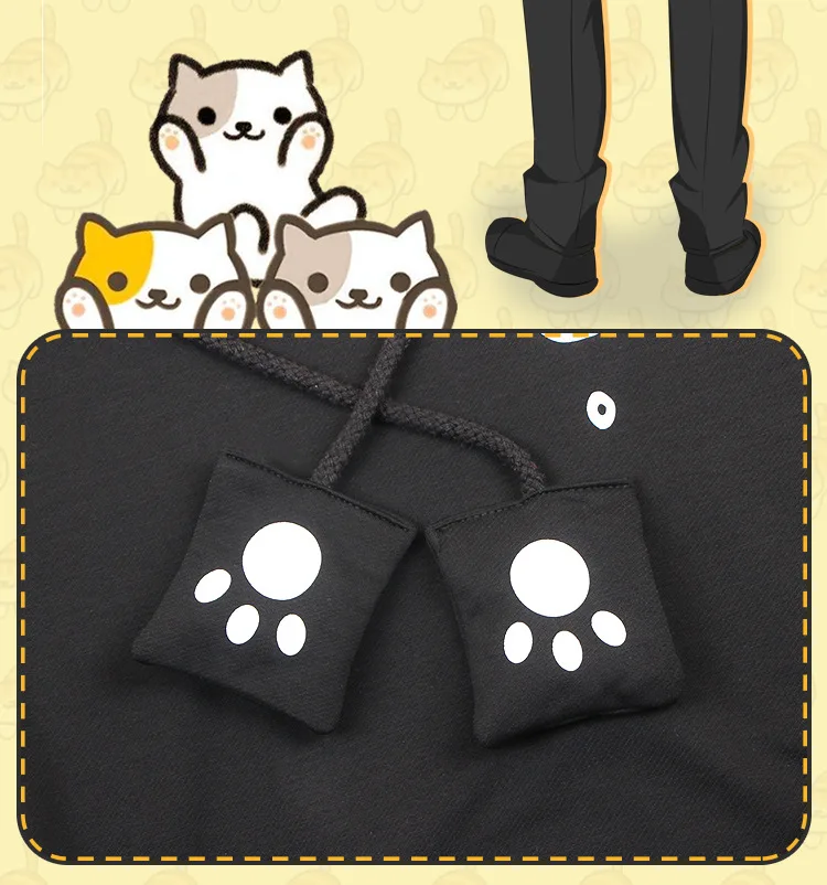 Kawaii Амин Неко Atsume хлопковый комплект одежды с изображением котика капюшоном и