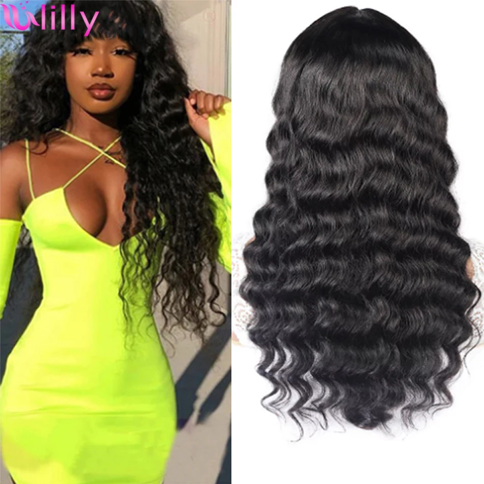 

Loose Wave Wig Brazilian Human Hair Wigs For Women Glueless Full Machine Made Wig With Bangs Remy Human Hair Wig 8-28 Inch