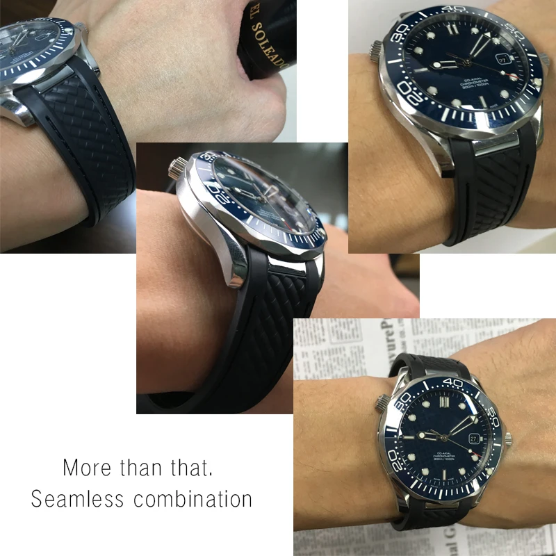 Ремешок силиконовый для часов резиновый браслет Omega AT150 Seamaster 600 Speedmaster GMT DE VELLE Series