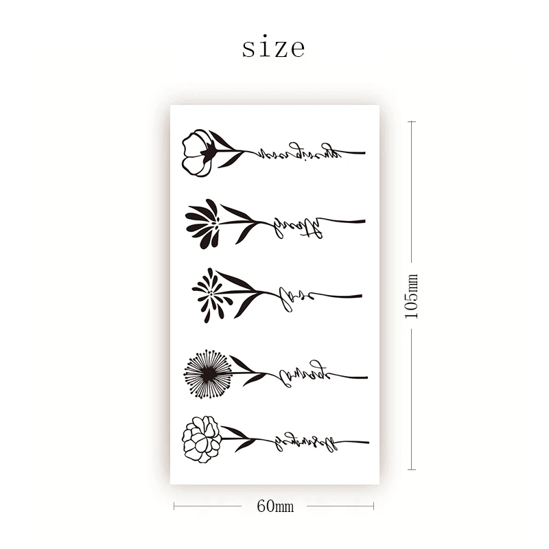 

Plain Flowers Waterproof Temporary Tattoo Sticker Black English Letters Fake Tattoos Flash Tatoos Arm Chest Body Art for Women