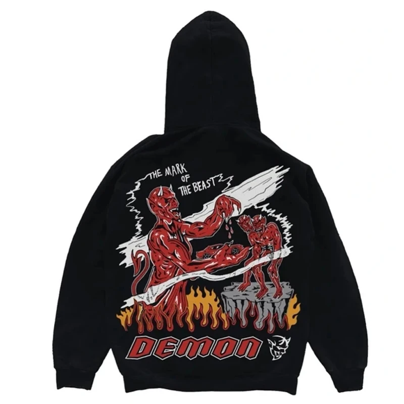 

Warren Hip Hop Men's Hoodies Demon Print Lotas Hooded Sweatshirts High Street Women's Sweatshirt Skulls Women's Clothing 2021