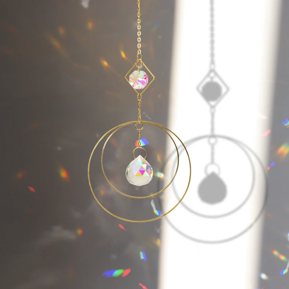 

Suncatcher Crystal Ball Iron Ring Hanging Pendant for Home Garden Car Decoration Wind Chimes for Garden Craft Gifts