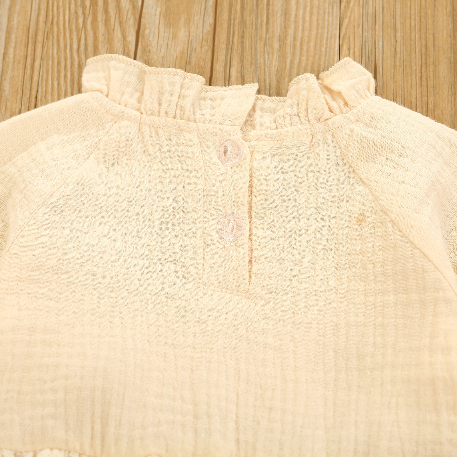 

Toddler Girls Romper, Floral Top, Long Sleeve Pleated Crotch Buttons Fall Lace Flouncing Mesh Dress