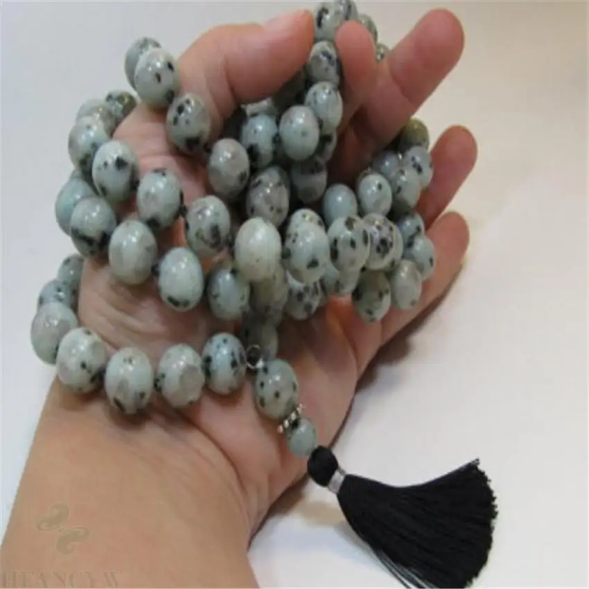 

8mm Alabaster Gemstone 108 Beads Tassels Mala Necklace classic yoga Cheaply Bless Unisex Meditation Healing Buddhism