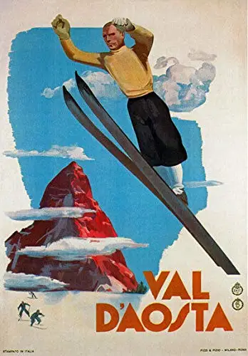 

8 X 12 Inch,Val D'aosta Italy Italian Ski Skiing,Tin Sign Nostalgic Metal Sign Home Decor for Culb Bar Cafe