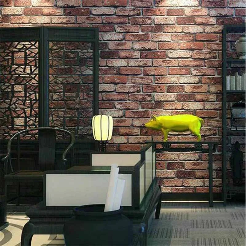 3D трехмерный красный и синий кирпич узор нетканые обои моделирование ресторан