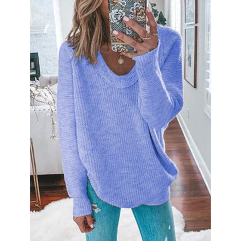 

Женский трикотажный свитер с V-образным вырезом и длинным рукавом