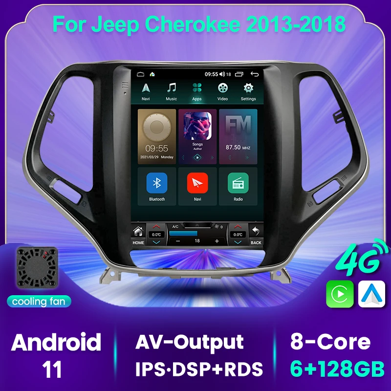 

Автомобильный мультимедийный плеер на Android 11 6 + 128G, радио, стерео для Jeep Cherokee 5 KL 2013 - 2018 IPS DSP 4G Lte BT RDS экран в стиле Tesla