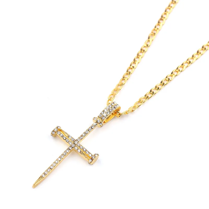 Золотой цвет крест сплайсинга кулон ноготь ожерелье хип хоп кубического