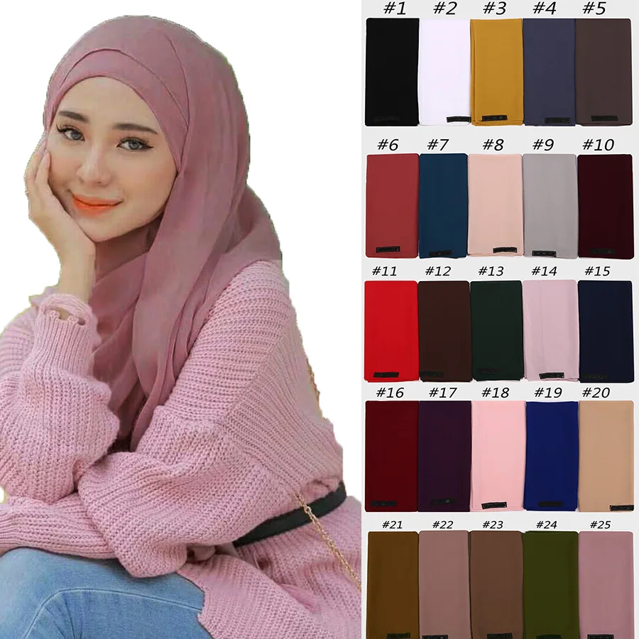 Женский шифоновый шарф хиджаб сплошной цвет шали удобная повязка на голову