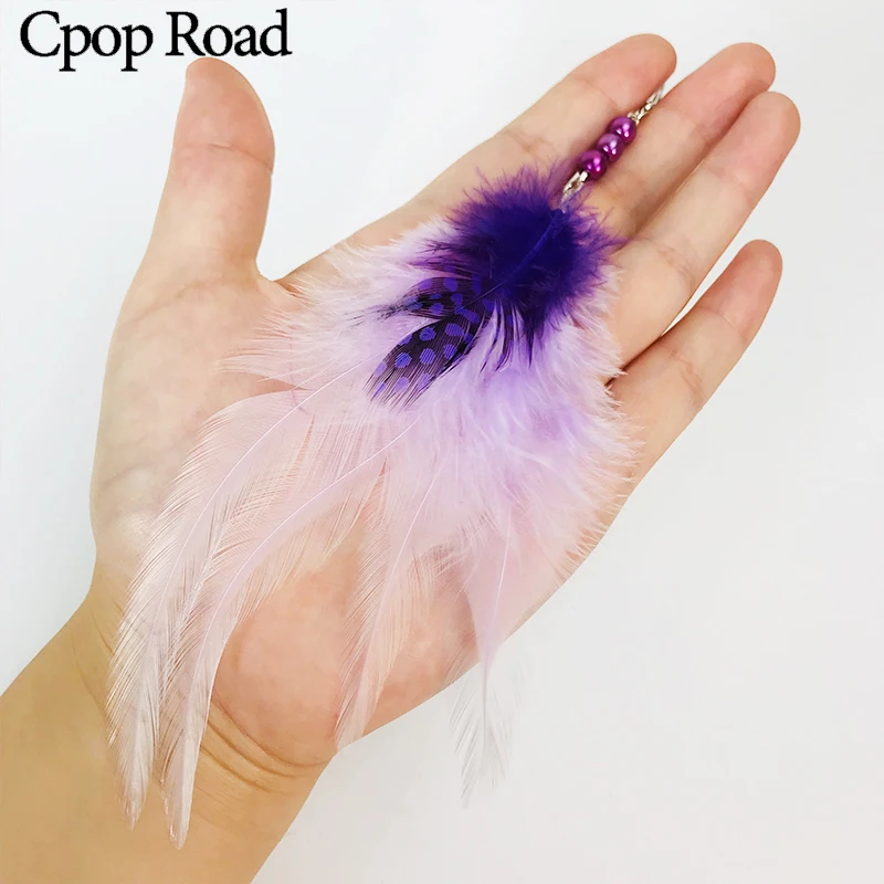 Женские серьги с перьями Cpop длинные фиолетовыми и белыми стразы украшения для