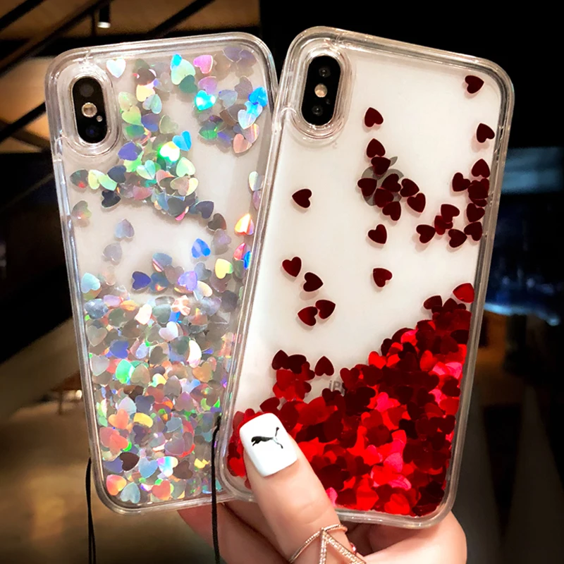 Жидкий Блестящий аксессуар любовь сердечко Quicksand Мягкий силиконовый чехол для