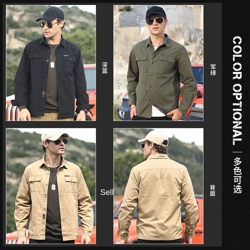2021 Autumn New Tooling Long-sleeved Shirt Men's Loose Large Multi-pocket Pure Cotton Thin Multi-color Casual Top