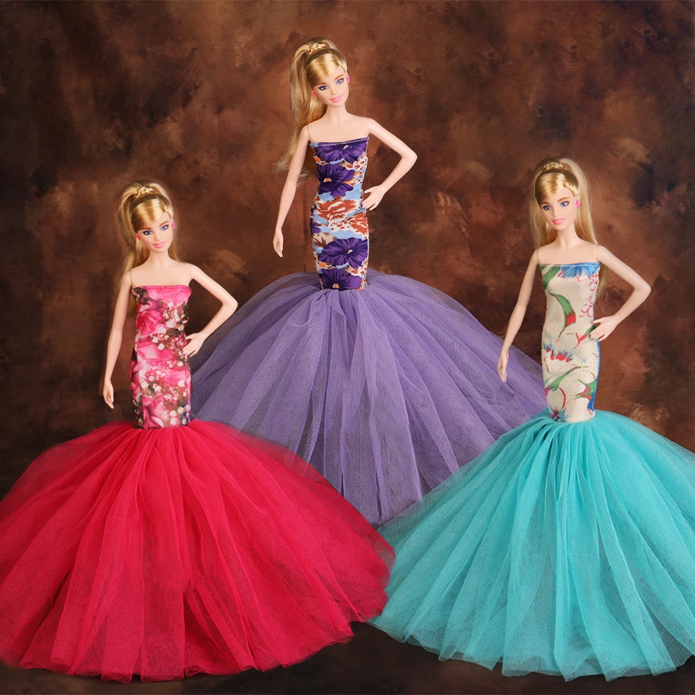 

1PC Mermaid Dress For Barbie Doll Princess Clothes Trailing Wedding Bride Marriage Dress Fantasy Toys Accessories