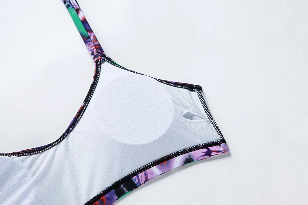 

Sexy String Shoulder Vest Bikinis Women Printed Three Piece Swimsuit High Waist Swimdress Bathing Suit Beach wear Push Up Bikini