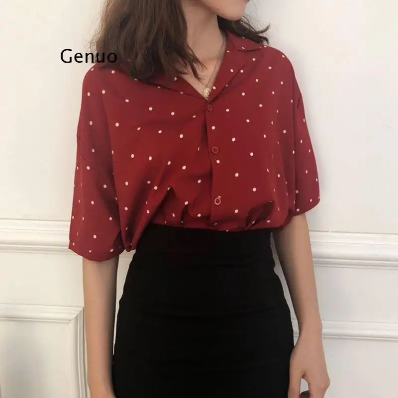 

Pockets Polka Dot Printed Casual Women Blouse Ladies Long Sleeve Turn Down Collar Office Work Fashion Autumn Tops