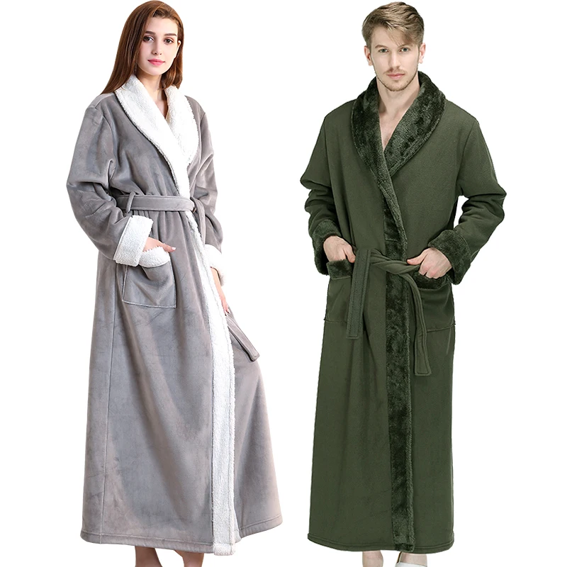 Халат фланелевый для мужчин и женщин очень длинный теплый халат из плотного