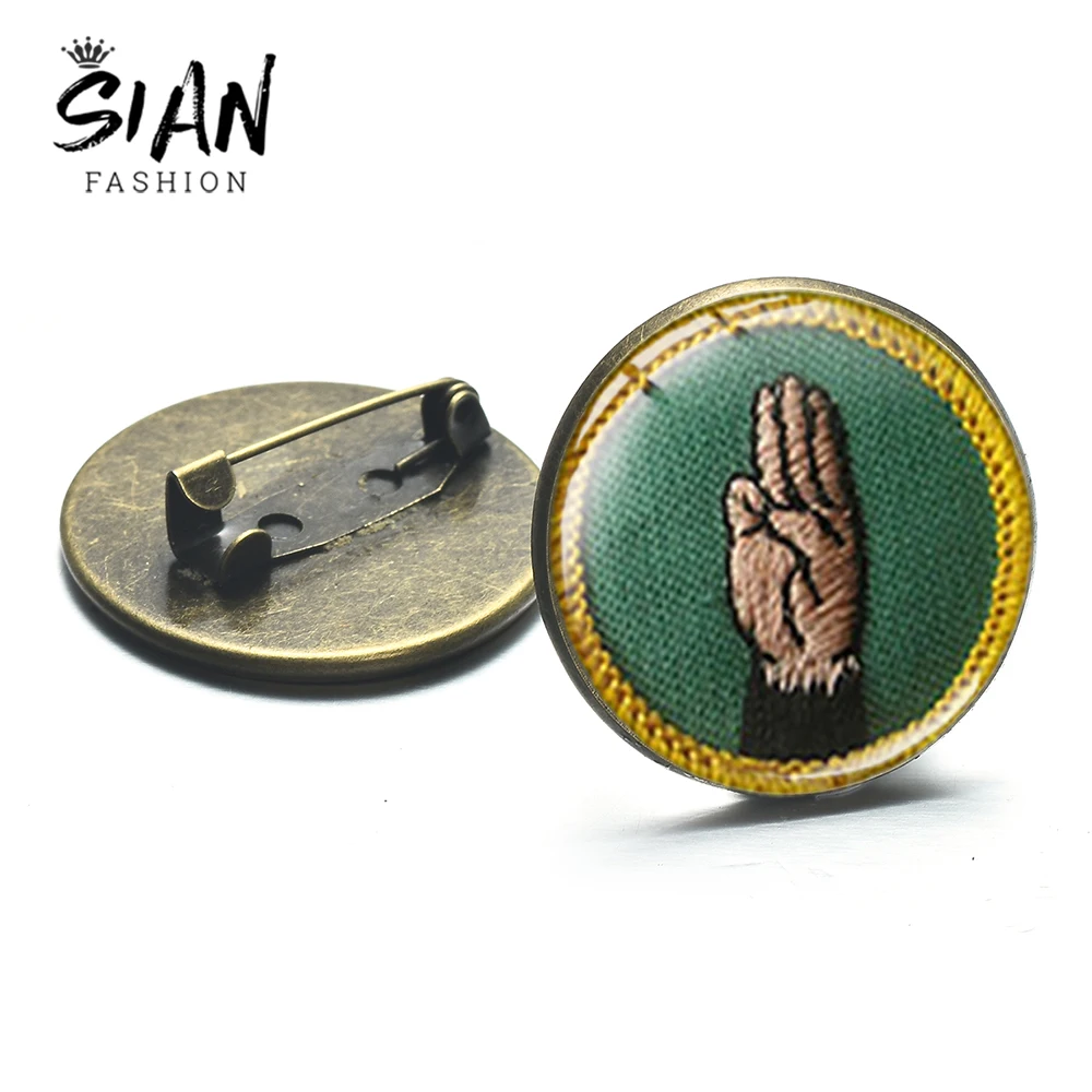 Азиатских 2019 скаутов брошь Винтаж языков Cadette знаков отличия Стекло жакеты со