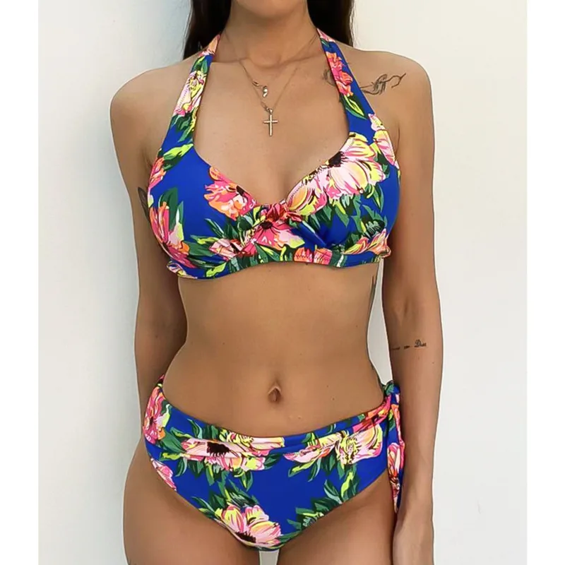 Желтый пикантные Цветочный Принт Большой Плавание костюмы пляжный бикини пуш ап