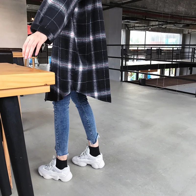 Женская свободная клетчатая длинная рубашка размера плюс 5X в Корейском стиле на