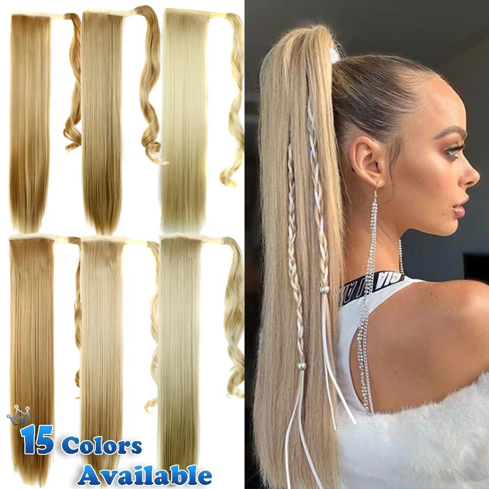 Шнурок конский хвост прямые волосы на заколках для наращивания шиньон