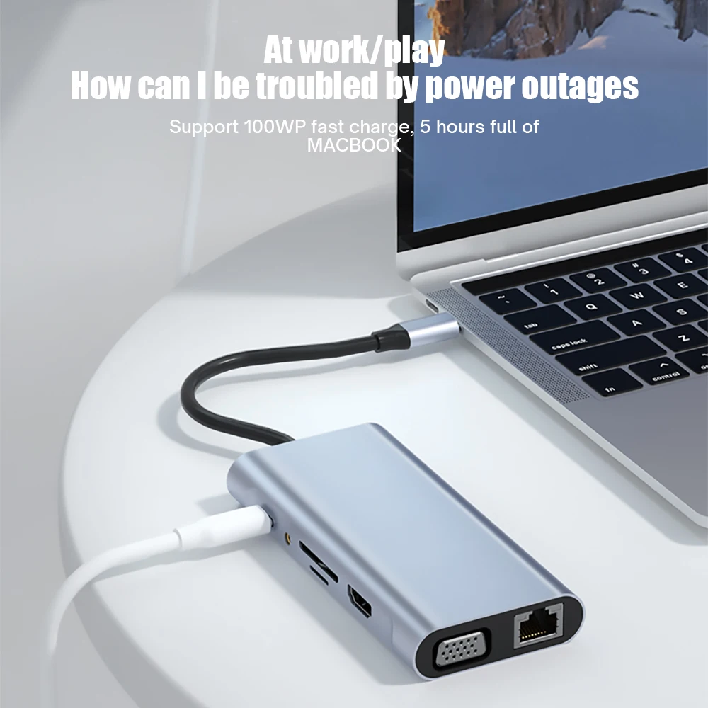 11 в 1 USB C концентратор адаптер типа к 4K HDMI VGA RJ45 Lan Ethernet SD/TF 3 5 мм AUX порт док-станция