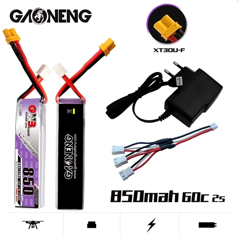 

GNB 2S 7,6 V Max120C 850mAh 60C HV Lipo аккумулятор XT30U-F Plug + зарядное устройство для Happymodel FPV Racing Cine Whoop BetaFPV Drone RC запчасти