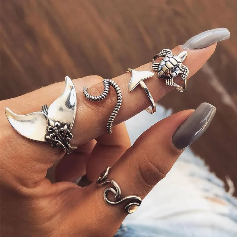 ECHSUN изящное ретро кольцо черепаха волна рыбий хвост Геометрия для женщин