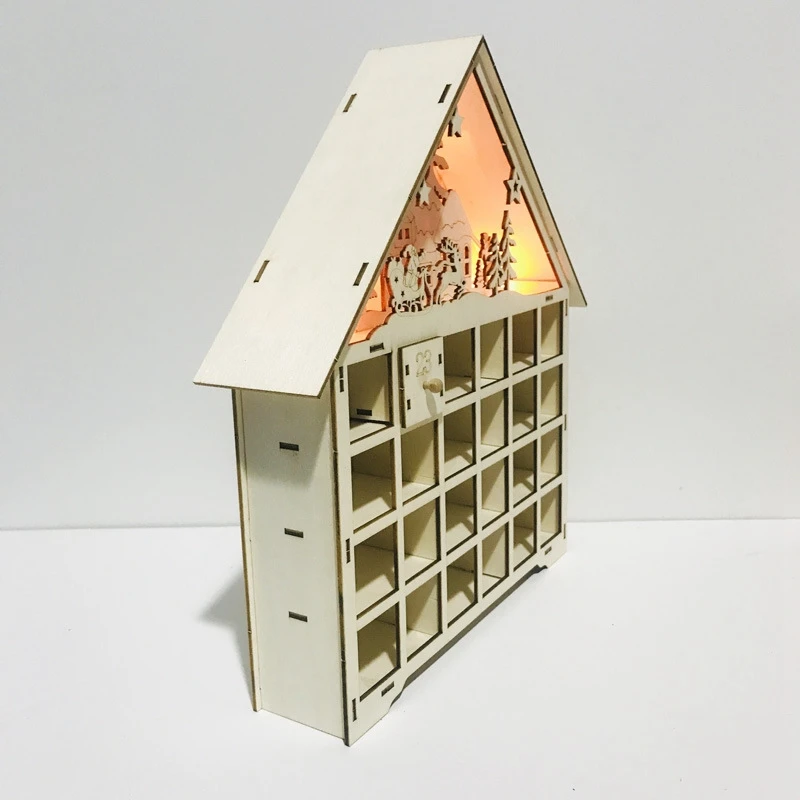 

Wooden Advent Calendar Countdown Lights Christmas 24 Pull-Out Drawers LED Light Christmas Decorations Advent Calendar