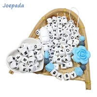 joepada 100 pieces english alphabet silicone teething beads bpa free for making baby teething jewelry necklace baby teether toy