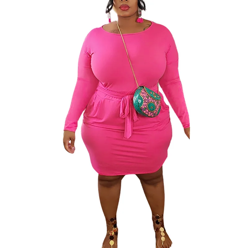 

Plus Size One-piece Dress Loose High Waist Solid Plus Big Size Casual Dress Ladies Short Dresses Streetwear