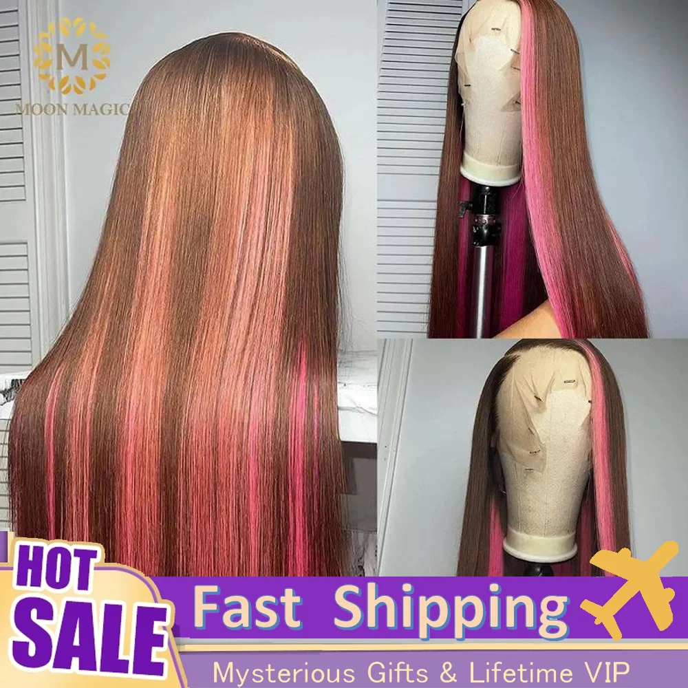 

Pink Wig Highlight Human Hair Brown Colored Lace Front Wigs 13x4 Brazilian Wigs For Black Women Preplucked Wig With Baby Hair