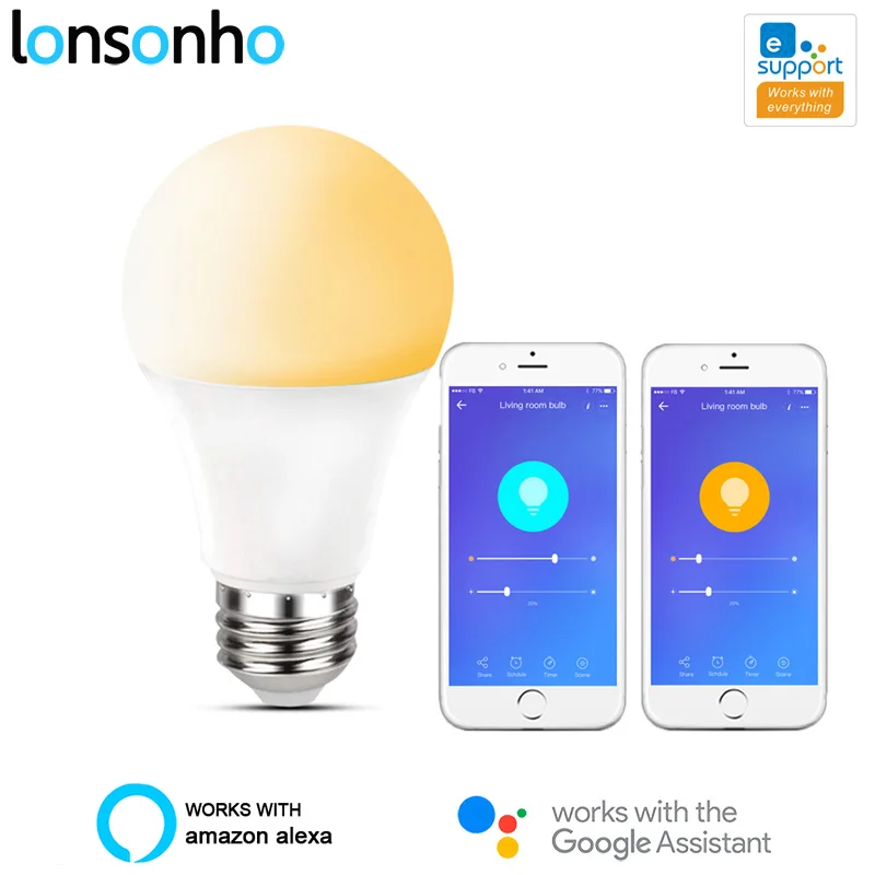 

Умная лампа eWeLink, Wi-Fi, светодиодсветильник лампа 85-265 в E27 3000-6500K, светодиодные светильник пы s, умный дом совместимый с Alexa, Google Home, 2 упаковки