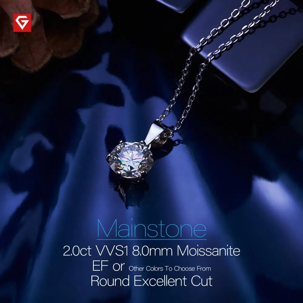 GIGAJEWE 2.0ct 8 мм EF VVS Круглый покрытием 18-ти каратным белым золотом, 925 серебро Муассанит Цепочки и ожерелья с бриллиантами Тесты прошел ювелирные изделия женские подарки для девочек