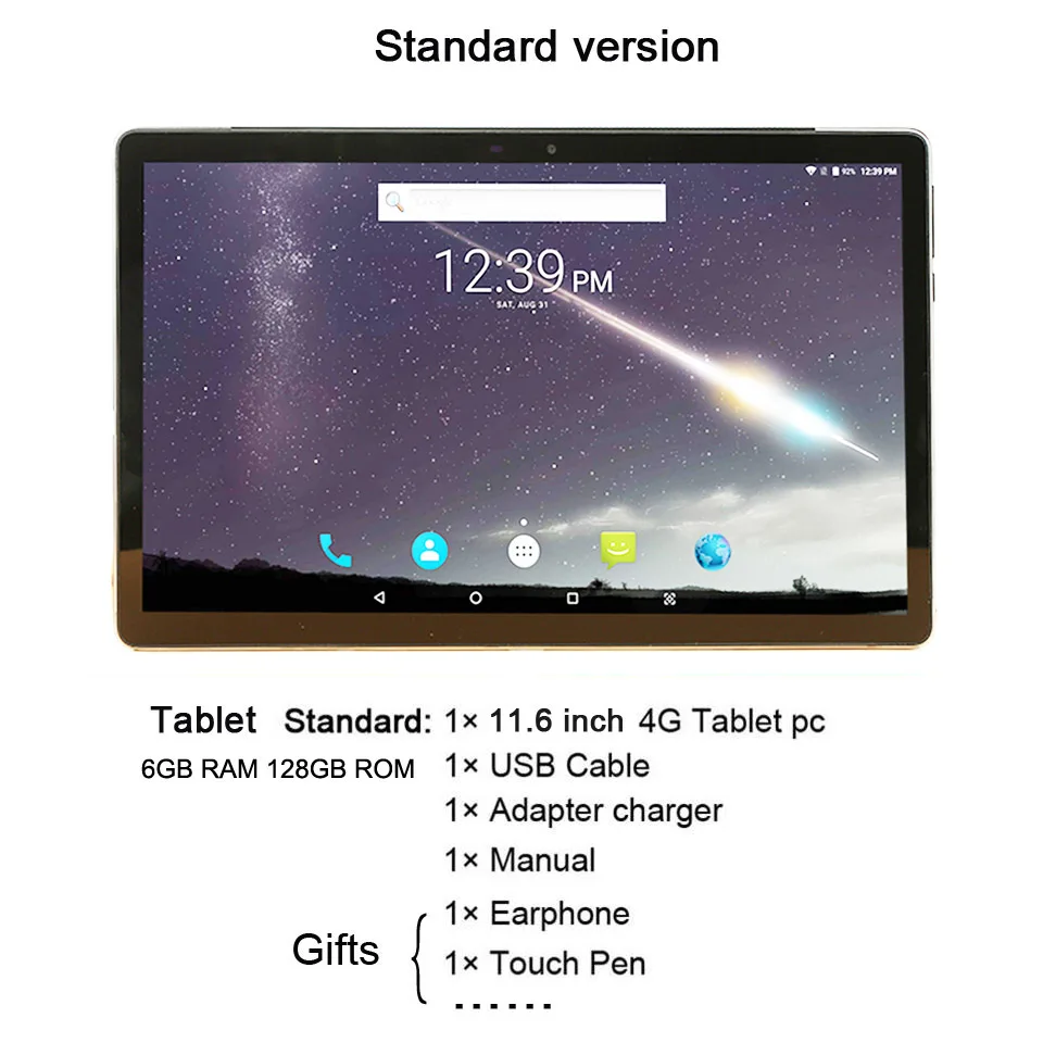6GB 128GB Tablet Полный 11,6 дюймовый 2 в 1 планшет Android 4G LTE MTK6797 10 ядер графический планшет 256 Гб ПЗУ телефонный звонок планшет с клавиатурой - Комплект: 6GB 128GB Tablet