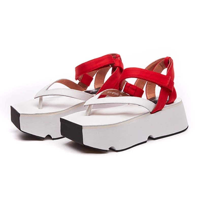 

Summer Women's Flat Platform Sandals Mixed Color Flip-flop Leather Plus Size Shoes Fashion Stylish